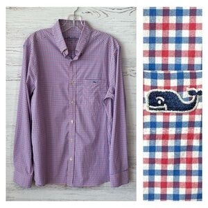VINEYARD VINES OTG On-The-Go Performance Gingham Check Shirt Red White & Blue M